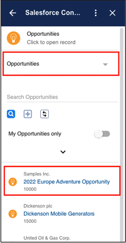 Search for Opportunity Record in Connector