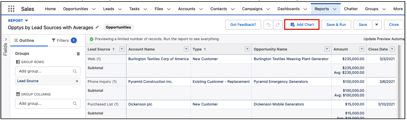 Add Report Chart Salesforce