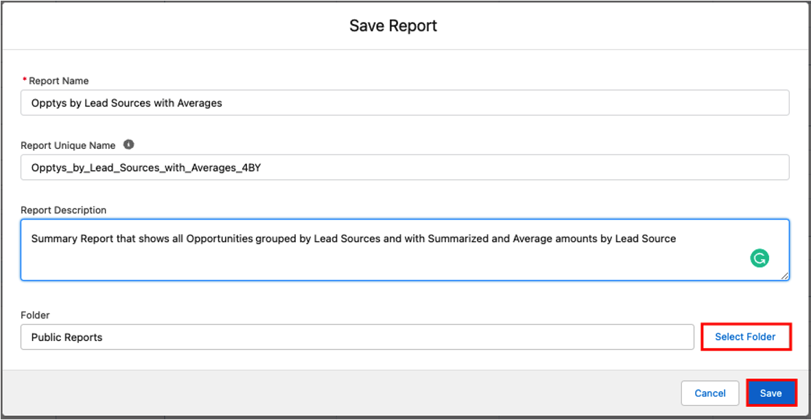 Report Details Salesforce