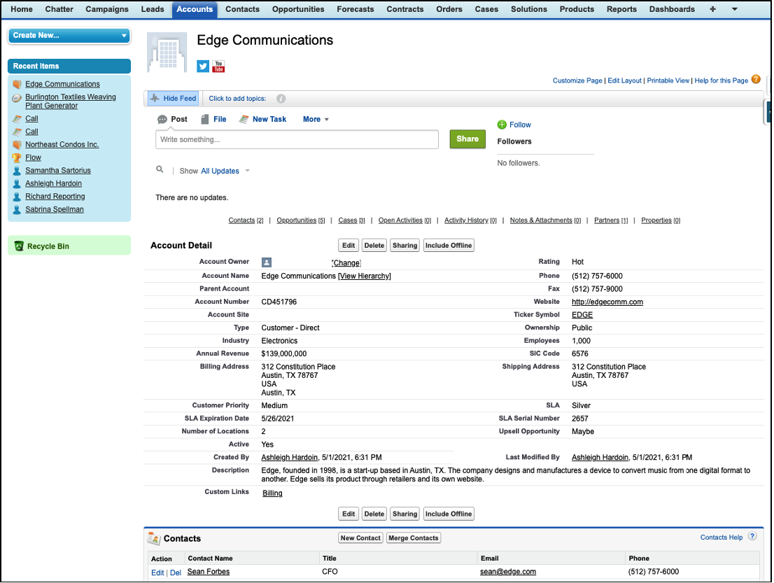 Individual Account Page Salesforce Classic