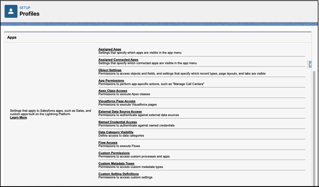 Salesforce Enhanced Profile User Interface Apps Settings