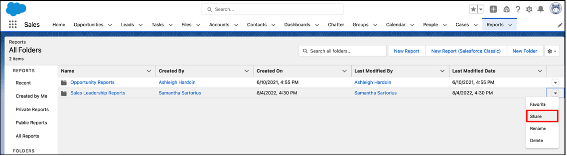 Salesforce Share Report Folder