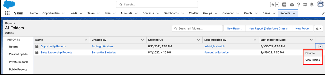Salesforce Report Folders